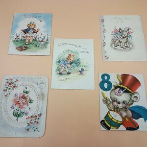 Vintage 1940s Birthday Cards Set of 5 Used Signed Little Girl 8 Years Old